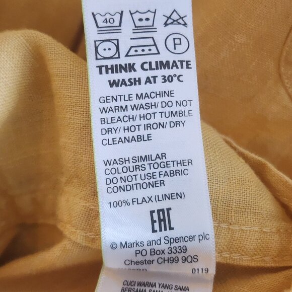 M&S Collection Linen Shirt Mens 3XL Yellow Short Sleeve Button Up Casual Pocket - Picture 5 of 10